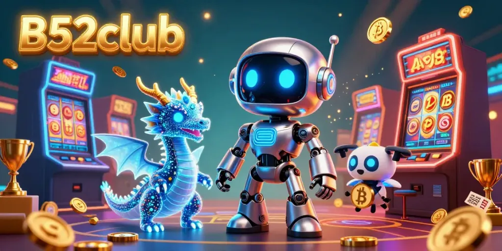 B52club showcases exciting online gambling with vibrant characters in a dynamic casino scene.