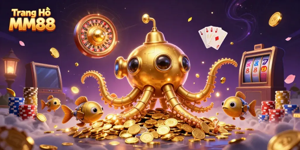 Engage in exciting gameplay at Trang Chủ MM88 with a colorful array of casino elements and golden treasures.
