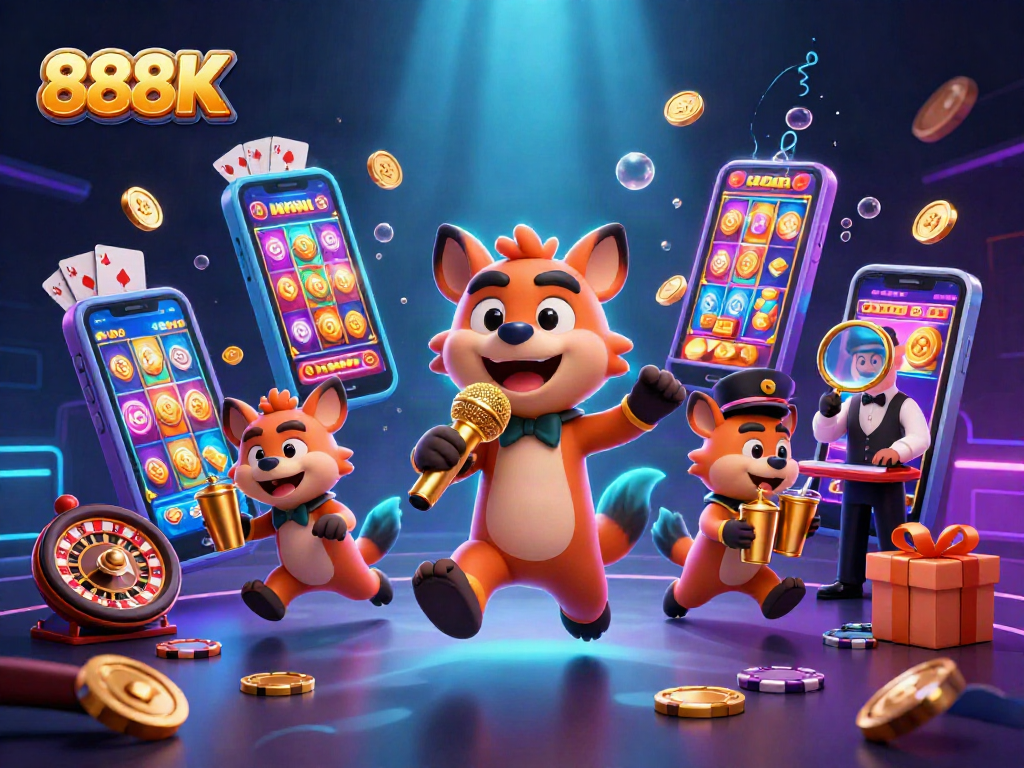 Join the fun at 888K's vibrant casino club with hyenas mixing drinks and jokes while players win!