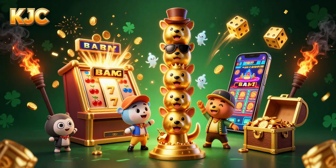 Join the thrilling excitement at KJC, featuring a dynamic casino scene with a golden totem and jackpot elements.