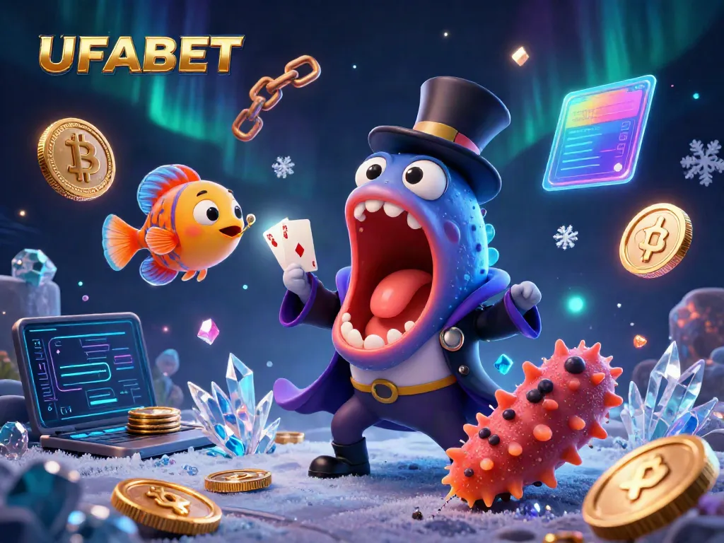 Engage in magical card tricks with UFABET featuring whimsical deep-sea characters and cryptocurrency elements.