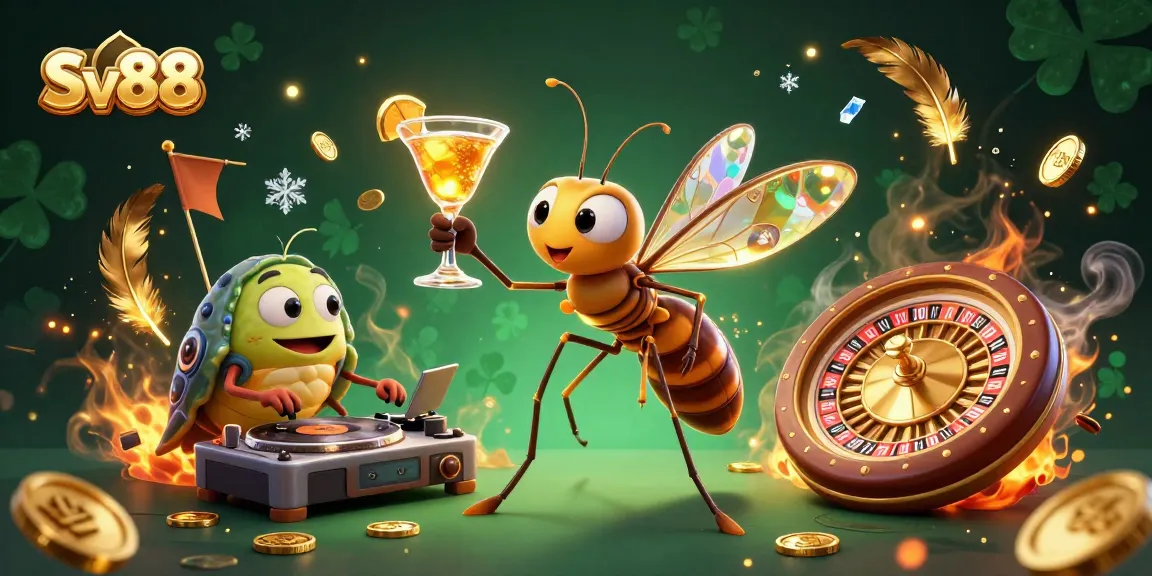 Experience the thrill of winning with Sv88 in a vibrant casino-themed illustration.