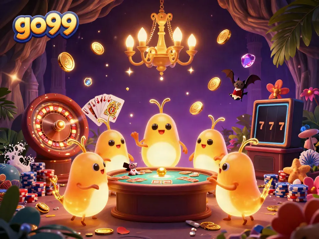 Experience the excitement of go99 with illuminating glowworms in a vibrant casino scene.