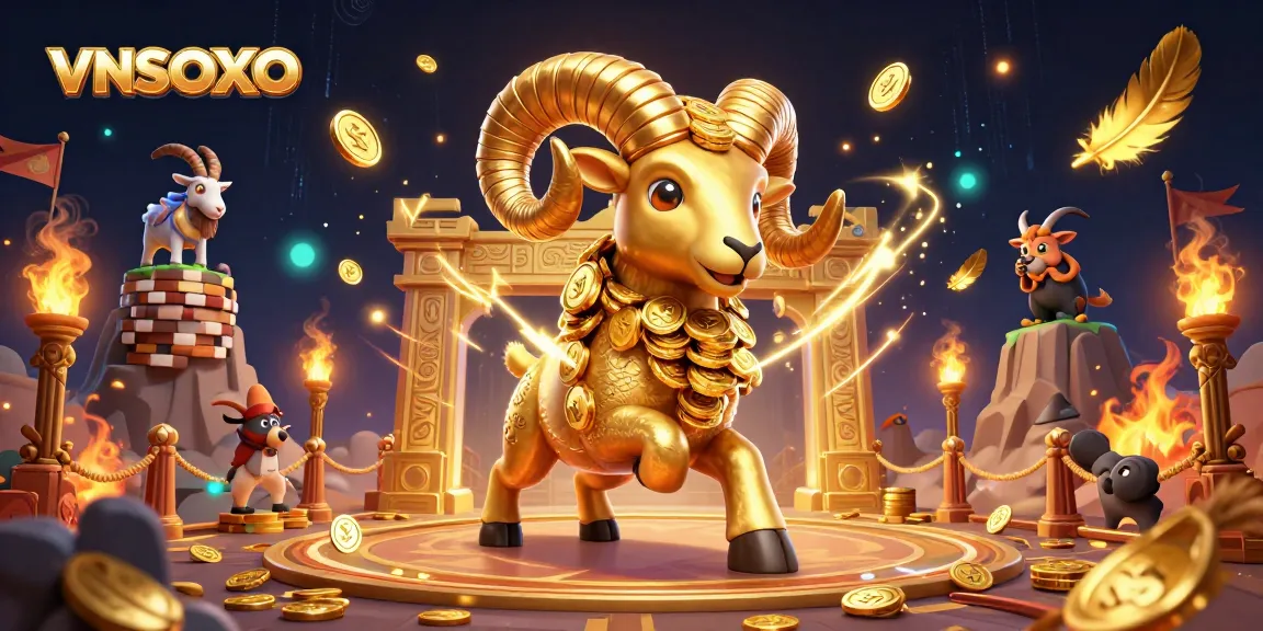 VNSOXO features a golden ram charging through a spectacular gambling arena, showcasing thrilling betting action.