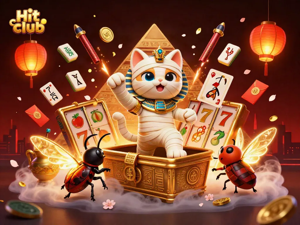 Engage in thrilling games at Hit club, featuring a vibrant casino scene with colorful slot reels.