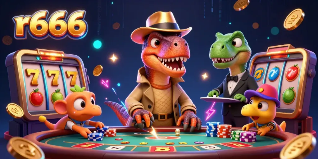 Experience thrilling gaming as r666’s velociraptor card counter tries to blend in at a blackjack table.