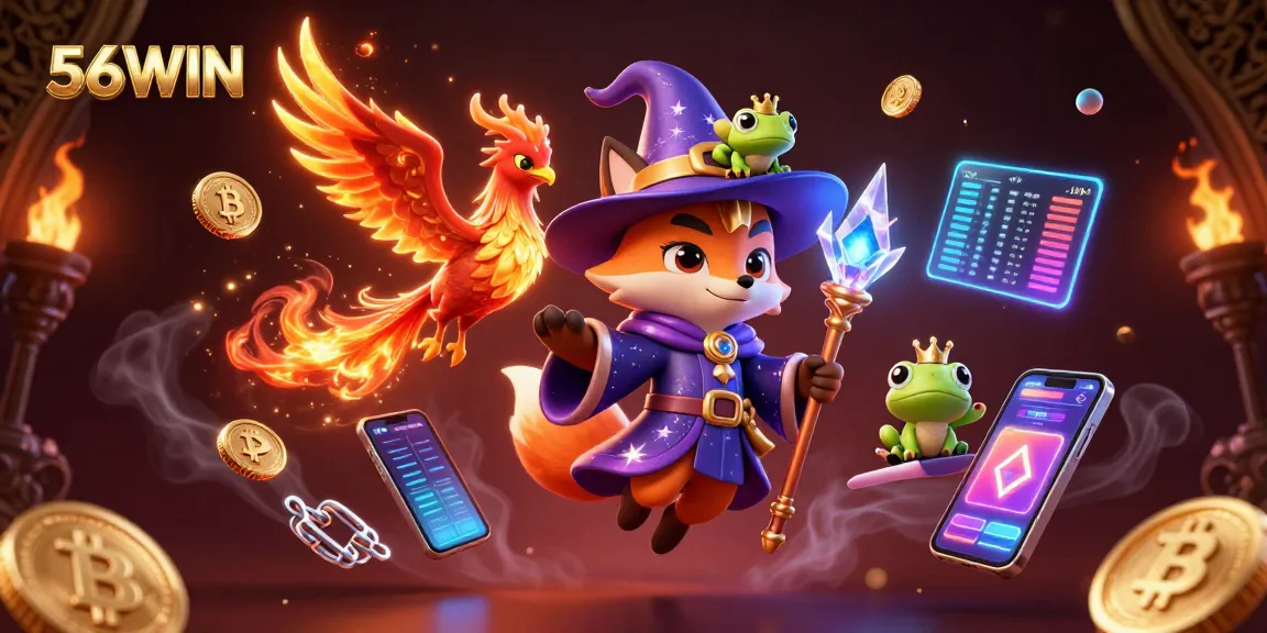Experience thrilling gaming action with 56WIN in this vibrant, detailed 3D casino illustration.