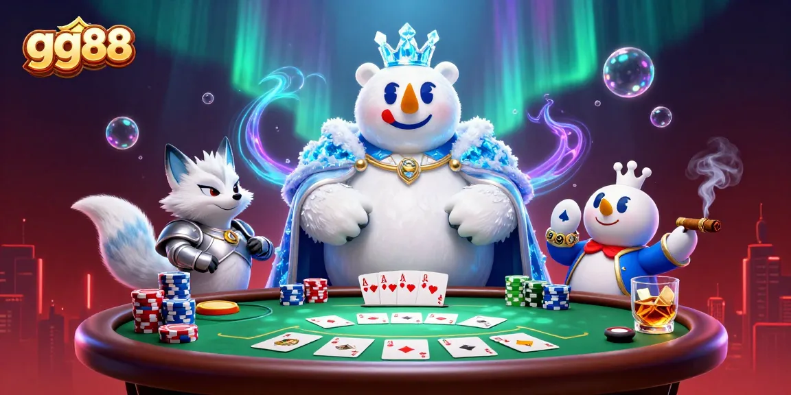 Experience the thrilling world of gg88 gaming with a dynamic poker scene featuring vibrant 3D characters and rich casino elements.