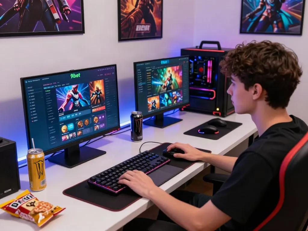 Player enjoying an immersive 9bet gaming experience with dynamic setup and vibrant interface.