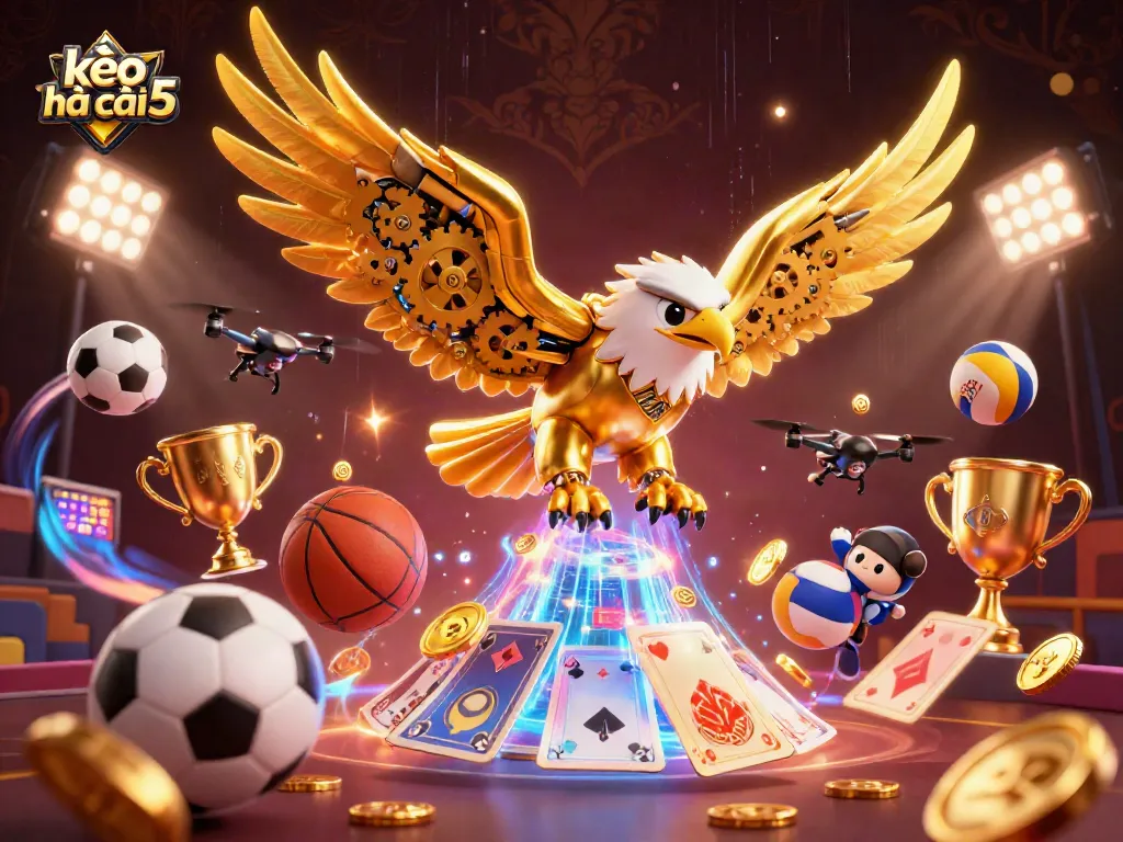 Experience the thrilling world of kèo nhà cái 5 through this dynamic illustration showcasing sports betting excitement and strategy.
