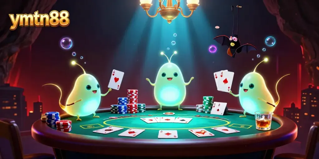 Experience the excitement of ymtn88 with glowworms illuminating a vibrant cave casino scene.