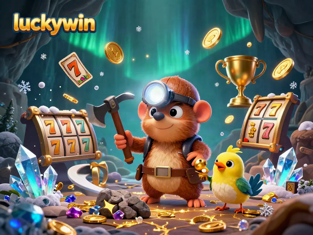 Experience excitement as luckywin's vibrant treasure hunter cracks jackpots surrounded by golden slot reels.
