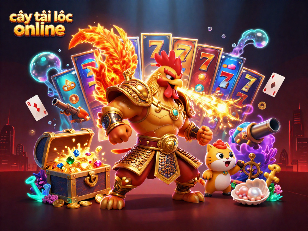 Experience the excitement of cây tài lộc online with thrilling slots as golden gems and treasures explode in this 3D illustration.