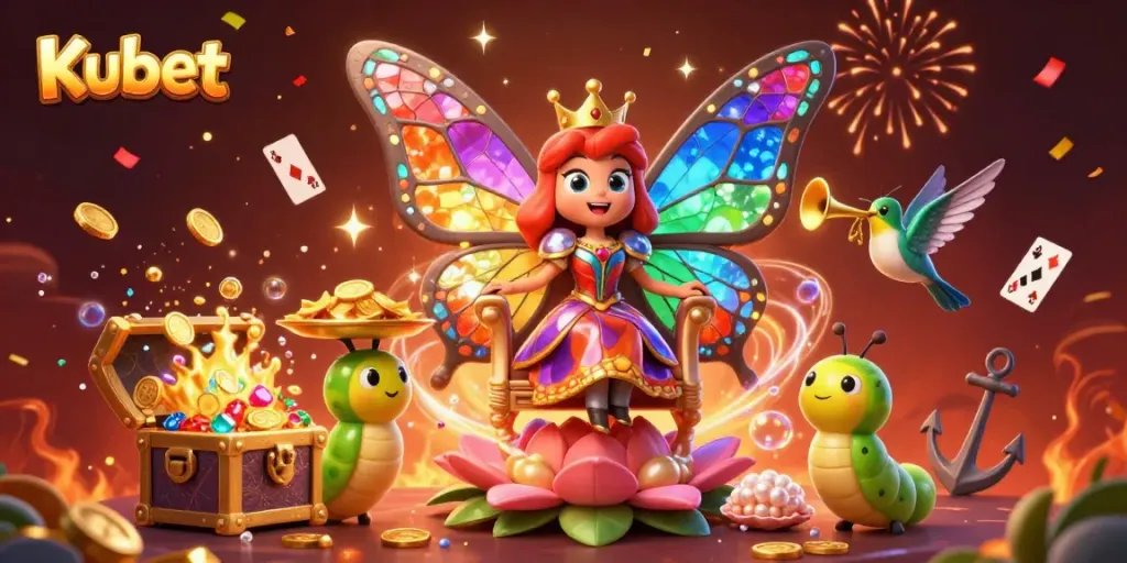 Kubet's spectacular gambling scene featuring a butterfly queen and underwater treasures, perfect for online gaming enthusiasts.
