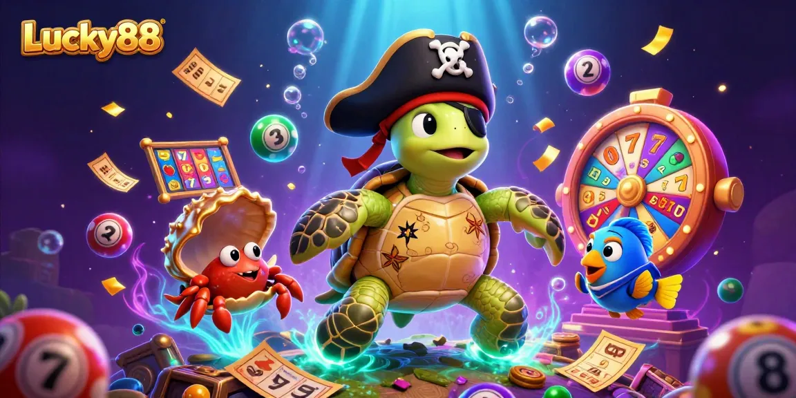 Engage with Lucky88's vibrant gaming world featuring a 3D pirate turtle and underwater rewards.