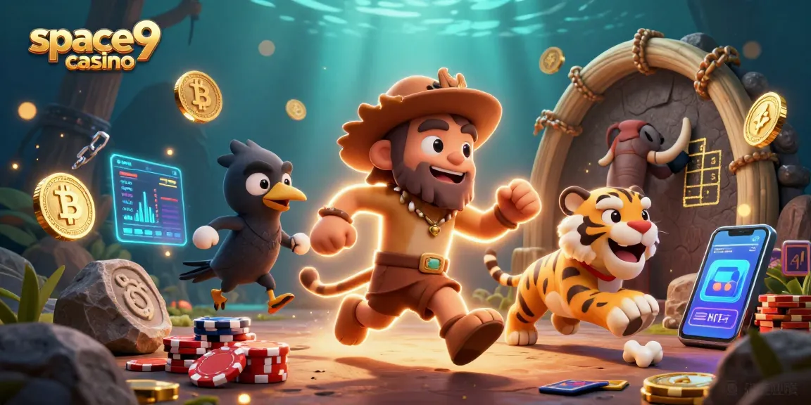 Experience exciting gameplay at space9 casino with captivating 3D cartoon characters and crypto-themed elements.