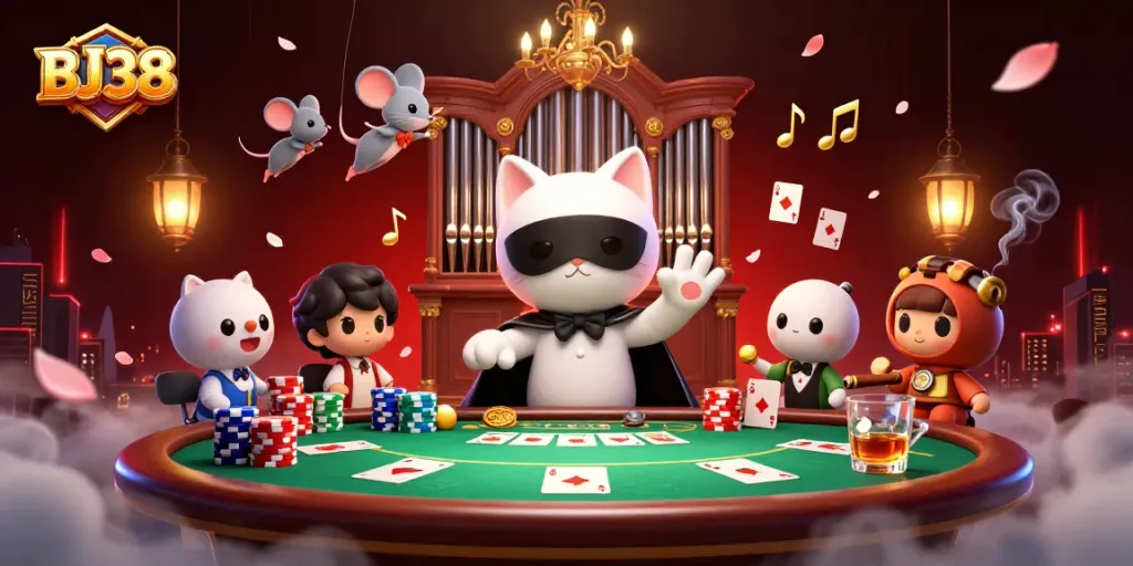 Experience thrilling action with BJ38 as our phantom cat and mouse acrobat enchant the casino scene.