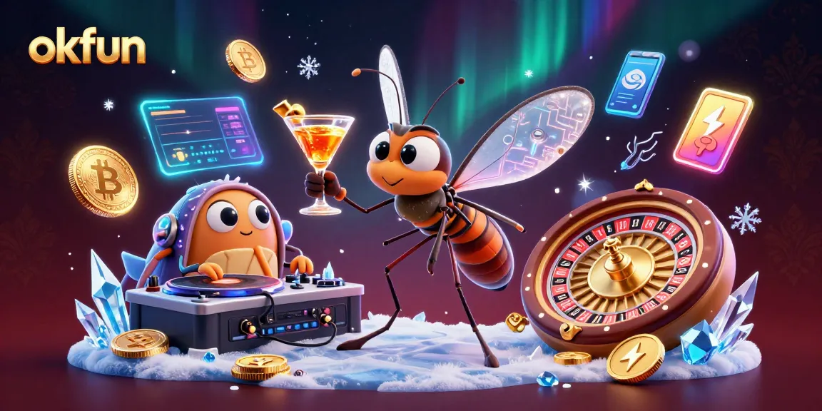 Experience the excitement at okfun with our unique casino mascot and crypto elements in action.