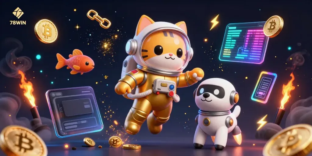 Experience thrilling moments with 78WIN through this vibrant illustration of a cosmic casino adventure.