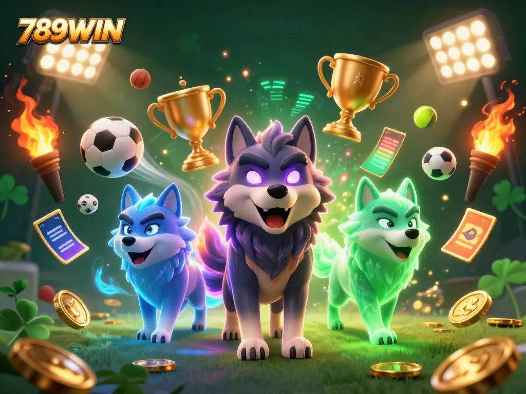 Engage with thrilling games at 789WIN casino featuring vibrant sports elements and a magical wolf pack.