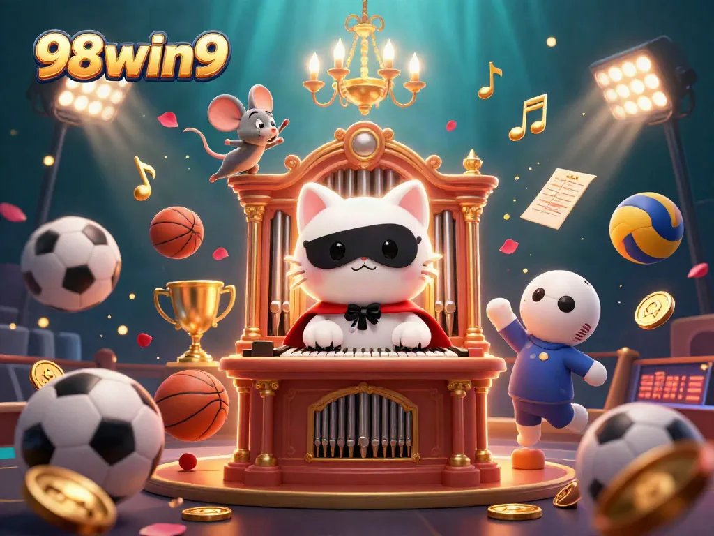 Experience thrilling sports betting at 98win9, featuring dynamic casino elements and vibrant characters.