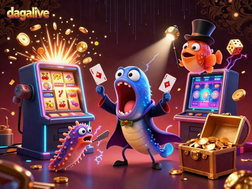 Experience thrilling gambling moments with dagalive in an explosive casino scene featuring animated sea creatures.