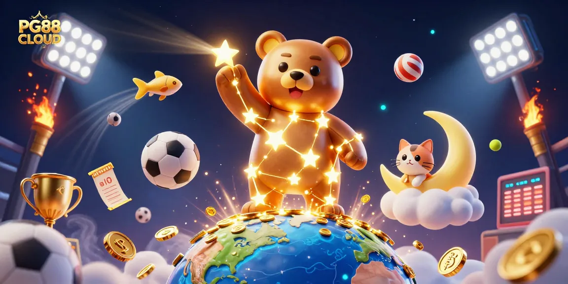 The constellation bear collecting coins embodies PG88 CLOUD's exciting online gambling experience.