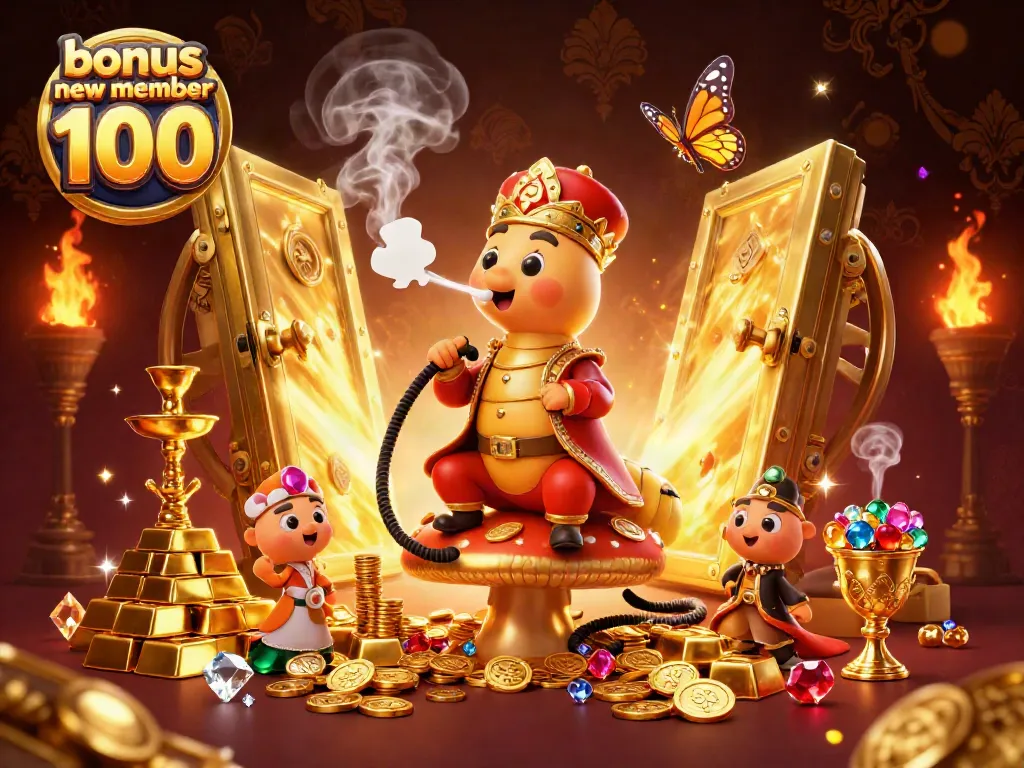 Experience the excitement of the bonus new member 100 offer with this vibrant slot-themed illustration.