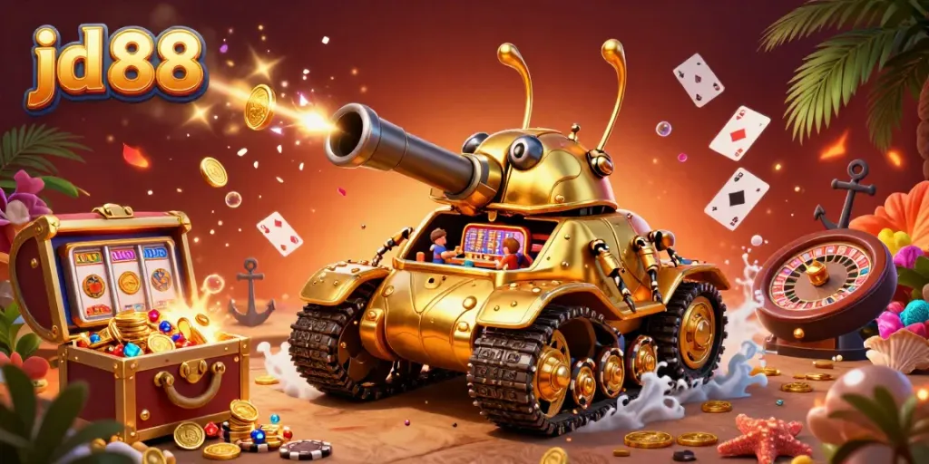 Engage in the vibrant jd 88 casino scene with a golden beetle tank revealing an exciting miniature casino.