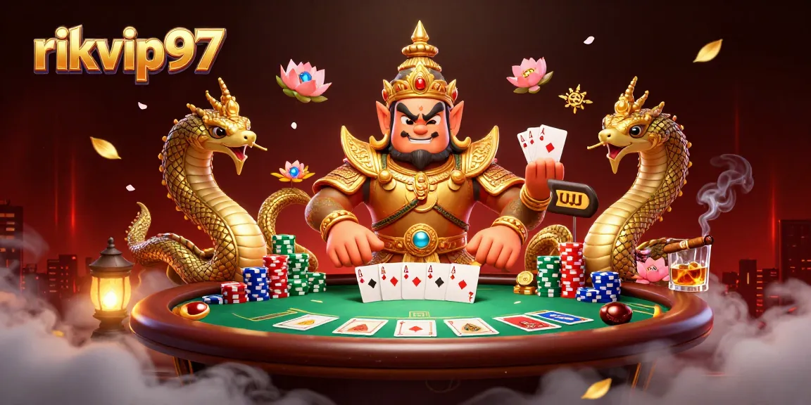 Engage with rikvip97 for an exhilarating casino adventure featuring vibrant poker elements and Thai guardians.