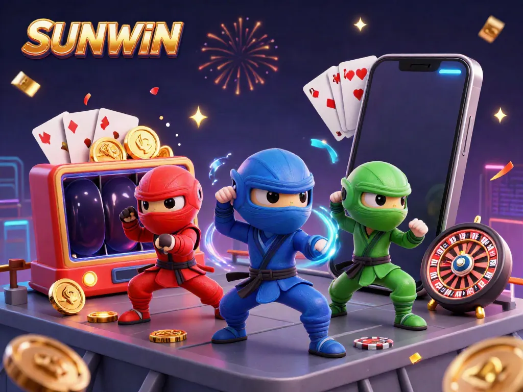 Experience thrilling gameplay with SUNWIN as ninja chameleons showcase slots and casino elements.