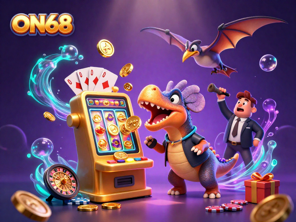 Experience ON68's excitement as a pachycephalosaurus wins jackpots, capturing thrilling casino action.
