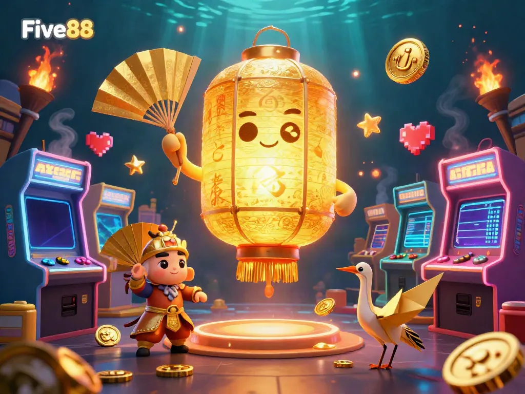 Experience thrilling gaming at Five88 with energetic characters and bright casino elements.