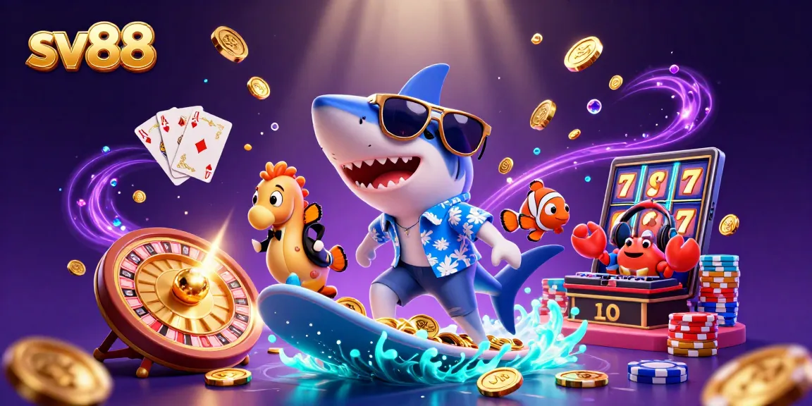 sv88 enhances gaming experience with vibrant 3D casino illustration featuring lively characters and thrilling casino elements.