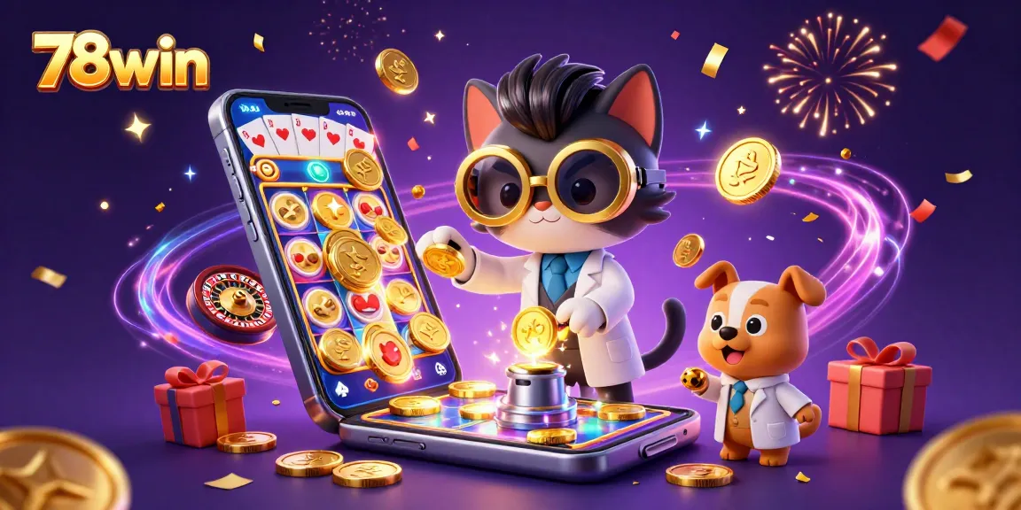 Experience thrilling jackpots with 78win's exciting casino games in this vibrant illustration.