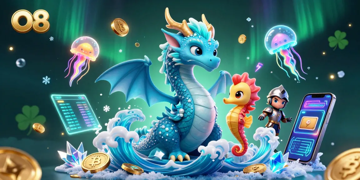 Engage with exciting gaming experiences at O8, featuring a vibrant dragon and gaming coins.