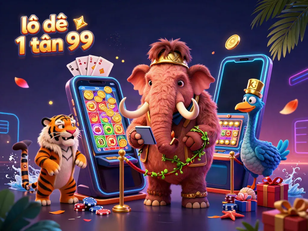 Experience excitement with lô đề 1 ăn 99 as colorful lottery elements spill from dynamic characters.