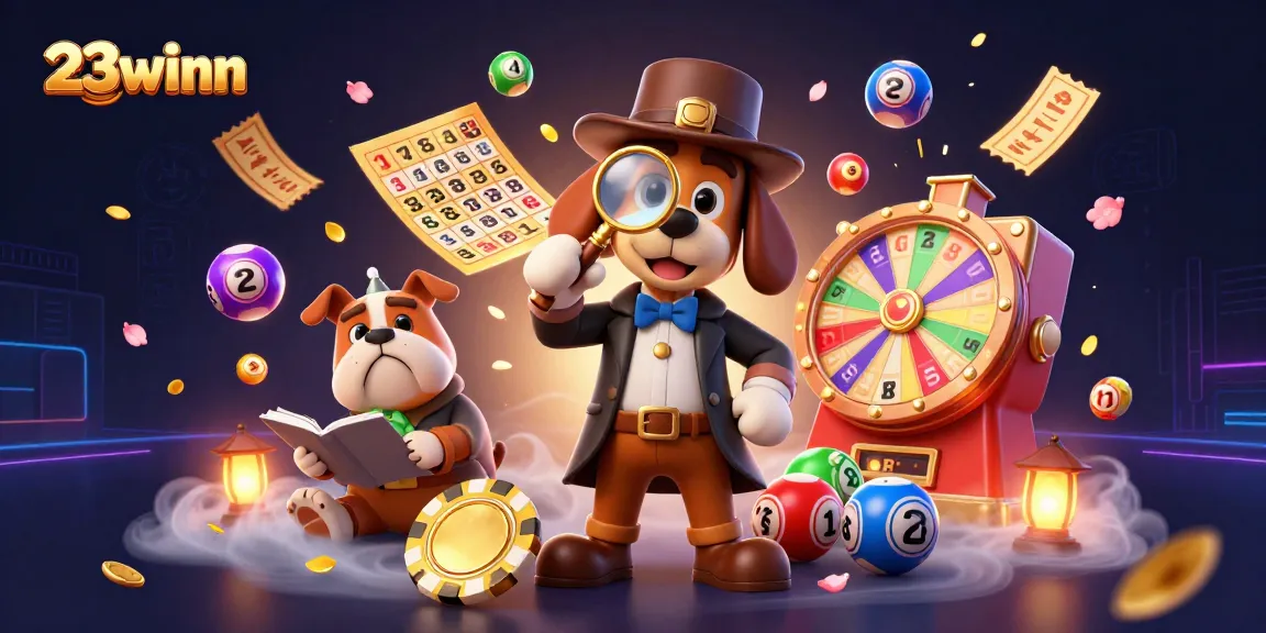 Engage with 23winn as a cartoon detective uncovers winning clues in a vibrant casino scene.