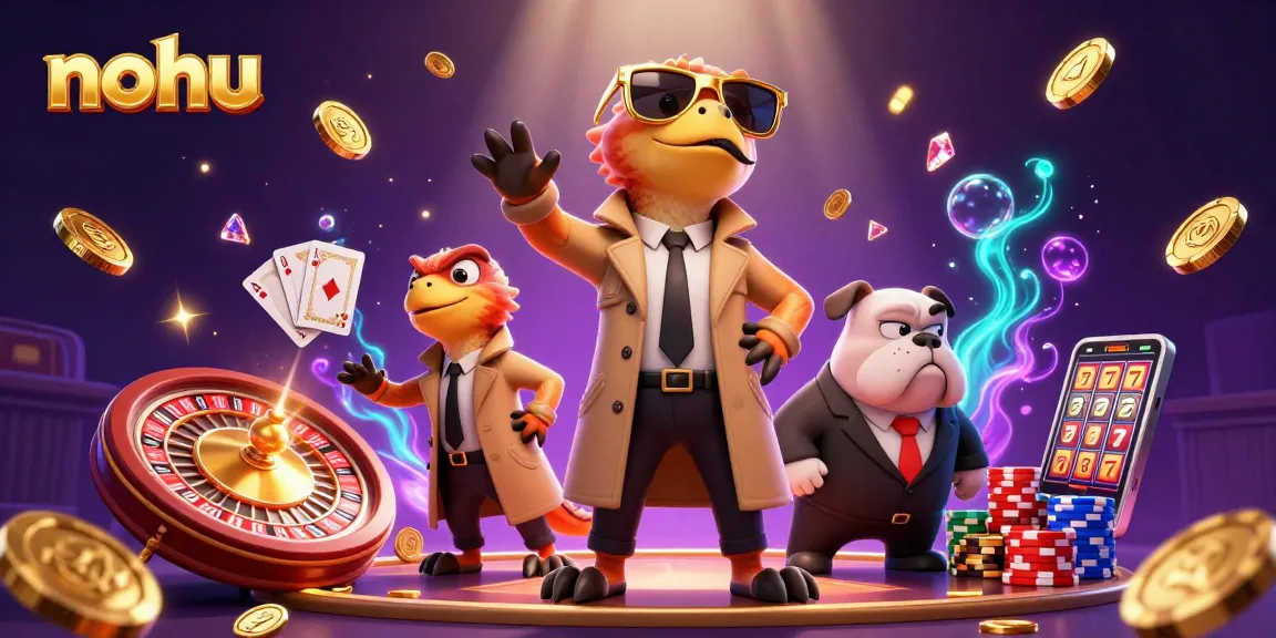Nohu-themed digital illustration of raptors in a trench coat entering a casino, emphasizing excitement and fun.