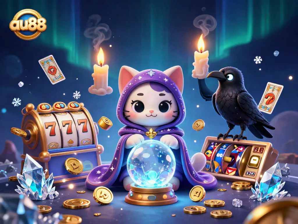 Engage with au88's exciting slots through a mystical fortune teller cat and raven duo.