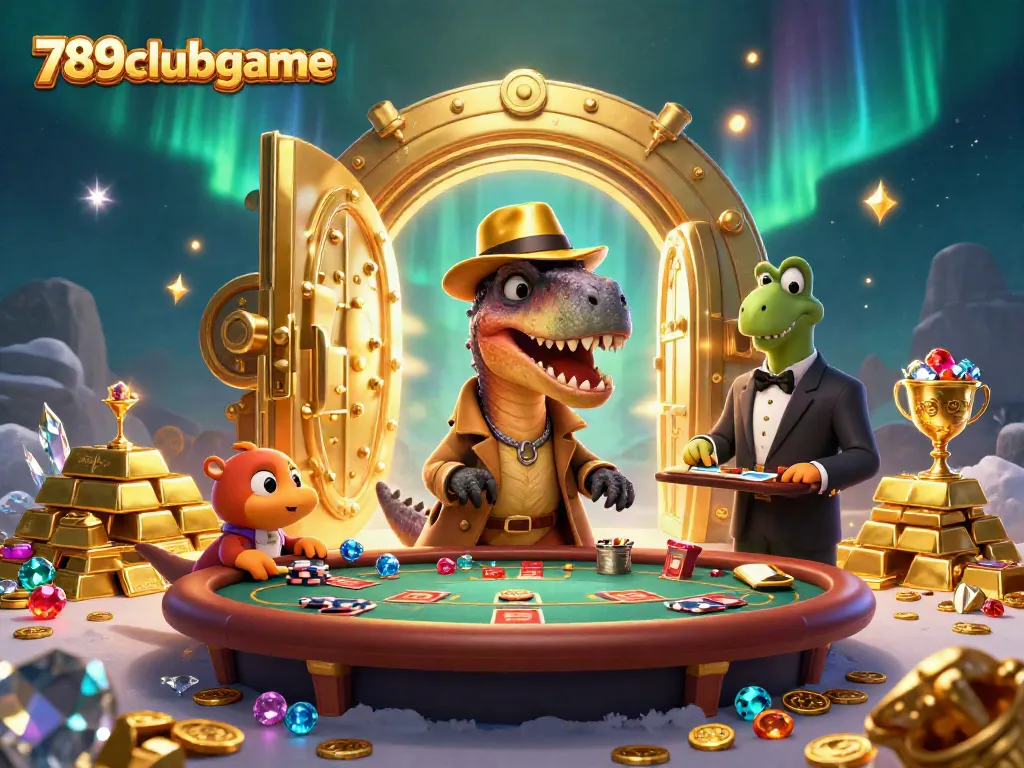 Engage in thrilling games at 789clubgame, with a clever velociraptor blending in at a blackjack table.