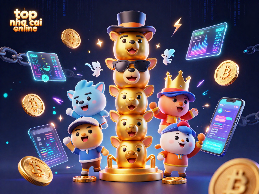 Experience the thrill of top nha cai online with vibrant 3D casino elements and crypto characters.