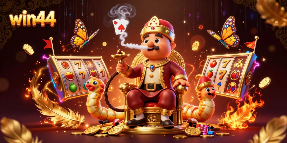 Experience the thrill of win44 with a vibrant scene filled with lucky slots and golden coins.