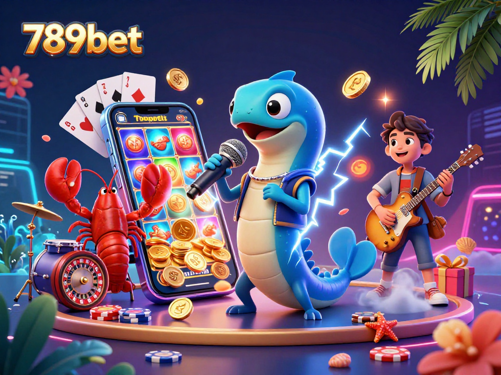 Experience exciting gaming moments at 789bet with an electric eel DJ and vibrant casino elements.