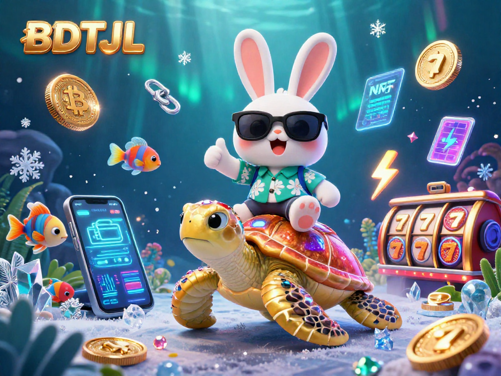 Engage in thrilling moments with BDTJL at a vibrant crypto-themed casino illustration.