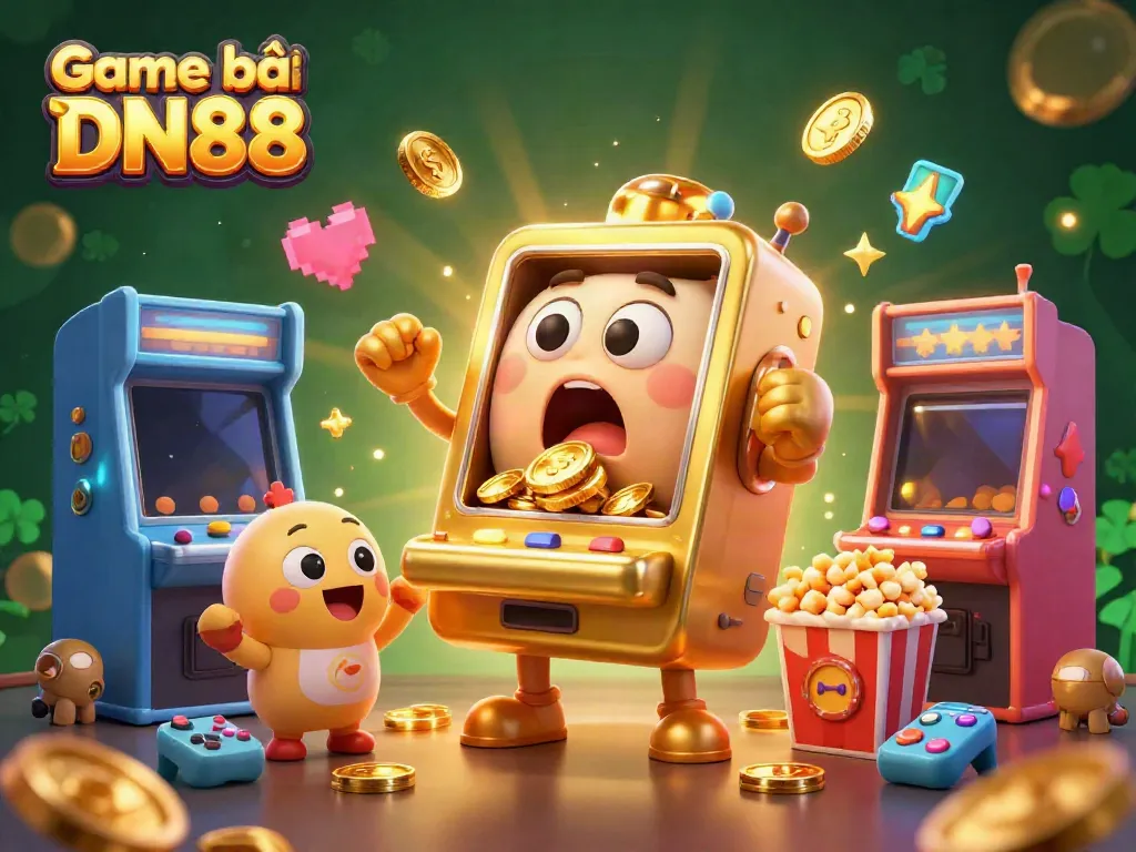 Experience the thrill of Game bài DN88 as the slot machine hits a jackpot with coins pouring out.