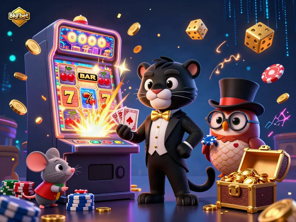 Experience thrilling casino action with 8xbet's vibrant illustration featuring a blackjack scene and dynamic gaming elements.