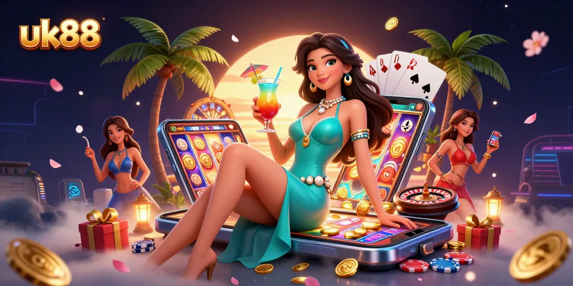 Bet on exciting games at uk88, where vibrant casino elements come alive in 3D illustration.