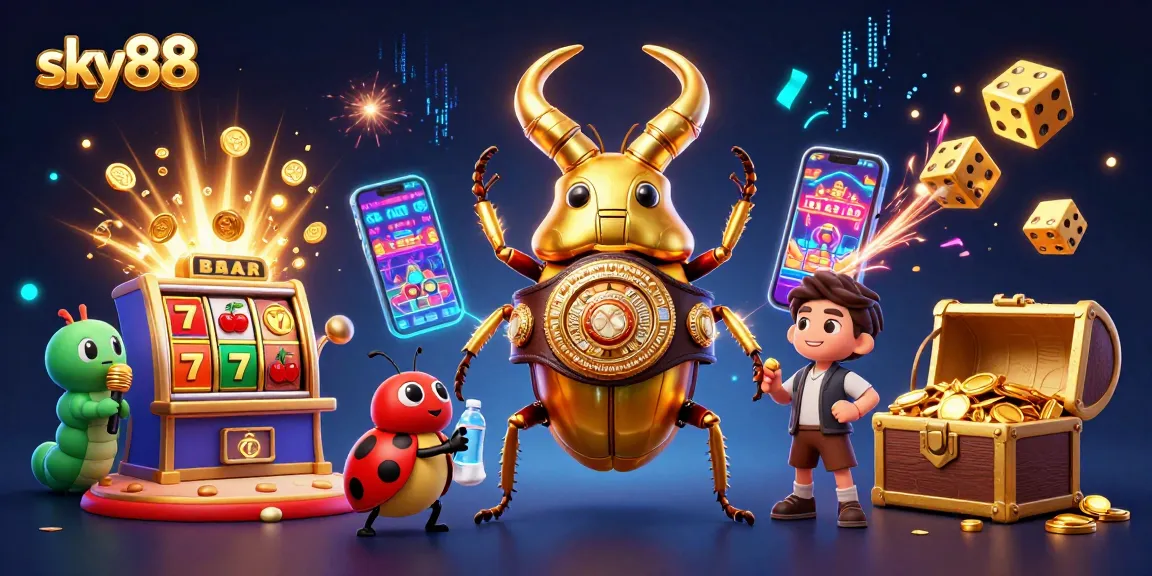 Engage with the exciting sky88 gambling scene featuring a golden stag beetle in a boxing belt.