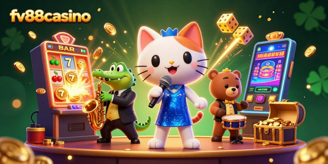 Experience the thrill of slot jackpots at fv88casino with lively characters and vibrant casino elements.